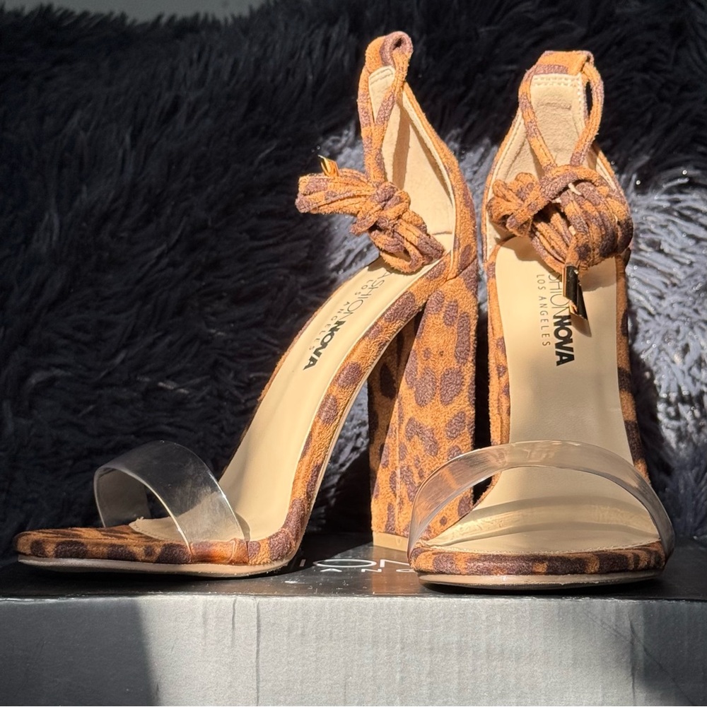 Fashion Nova Leopard Print Heels with Clear Strap